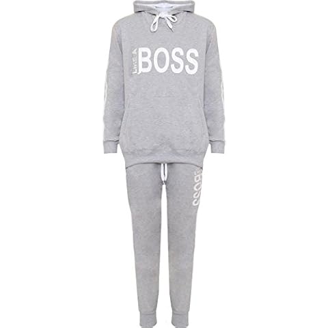 Top Fashion Ladies Plus Size Plus Like Boss Print Hood Sweatshirt Top Jogging Bottoms Ladies Tracksuit UK Size 14-26 Cover