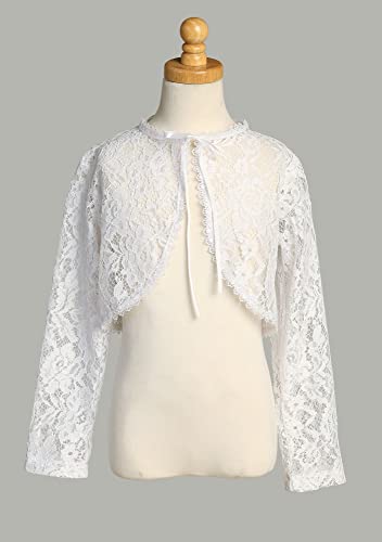 Made in USA - White Lace First Communion Bolero for Girls - Little Cardigan Short Shrug Sweater Jacket for Flower Girl2