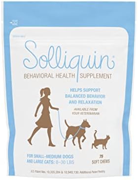 Nutramax Solliquin Calming Behavioral Health Supplement for Small to Medium Dogs and Cats – With L-Theanine, Magnolia / Phellodendron, and Whey Protein Concentrate, 75 Soft Chews