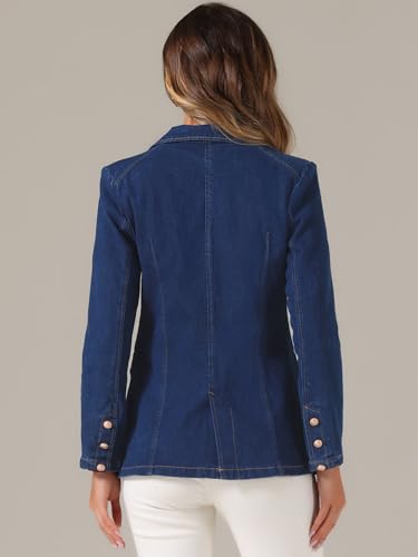 Allegra K Notched Lapel Blazer for Women's Denim Single Breasted Shoulder Pad Business Casual Jackets3