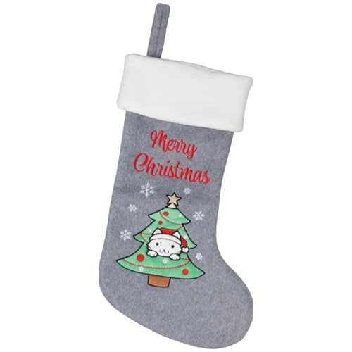 BambooMN 1 Piece Set 18 Classic Hand Embroidered Sequined Cute Animal Christmas Stocking 21 Christmas Tree Cat
