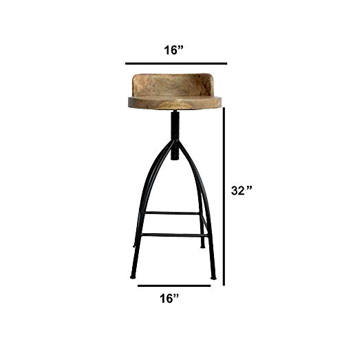 Butaco ajustable Pia de TUP THE URBAN PORT, altura extra alta de 32 a 35 pulgadas | Asiento de madera de mango marrón natural, estructura de hierro negro miniatura 3