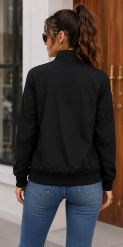 Image of Tagas Women's Casual Bomber Jacket | Lightweight Zip-Up Jacket with Pockets | Full Sleeve Solid Color Outerwear for Winter, Travel & Daily Wear|oversized jecket|