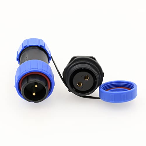 DRRI HE21 IP68 2Pin Waterproof Panel Mount Circular Aviation Cable Connector 30A 500V (2Pin), blue