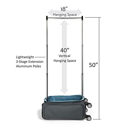 Travolution Garment Rack Carry-on with Spinner Wheels, Expandable Softside Travel Luggage, Rolling Upright Luggage, Medium 22-Inch, Gray