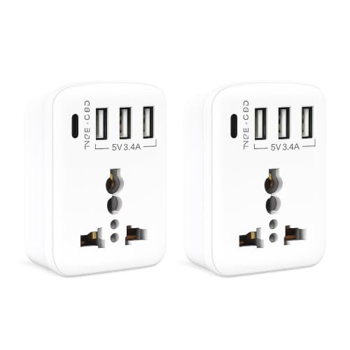 Image of MX 5-in-1 MultiPort Adapter with Cordless Extension Board | Universal AC Socket, 1 x Type C, 3 x USBs, 2500W Output, 15W USB C & 3.4A USB-A PD Charging Output for Tight Spaces, Travel Adapter, 2 Pack