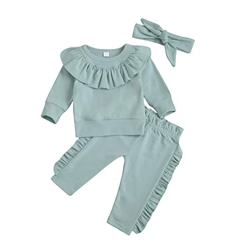 I3CKIZCE Conjunto de 3 piezas para bebé, niña, con estampado de leopardo, body de aviador largo, mono + pantalones + turbante para 0-24 meses, A-azul., 12-18 Meses