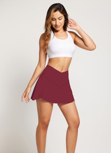 Baleaf Women'S Swim Skirt Bottoms High Waisted Bathing Suit Swimsuits Skirts Pleated Athletic Skorts With Pockets Wine Red M thumb #4