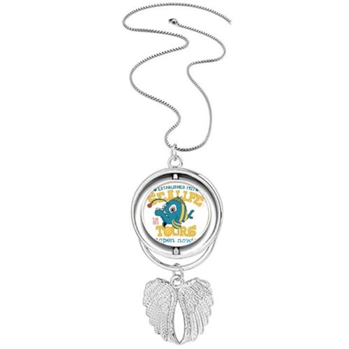 Collier ailes d'ange et poisson bleu jaune en émail sur chaîne ajustable