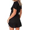 Naggoo-Womens-Summer-Wrap-V-Neck-Polka-Dot-Print-Ruffle-Short-Sleeve-Mini-Floral-Dress-with-Belt Naggoo Women's Summer Wrap V Neck Polka Dot Print Ruffle Short Sleeve Mini Floral Dress with Belt (Medium, Solid Black)