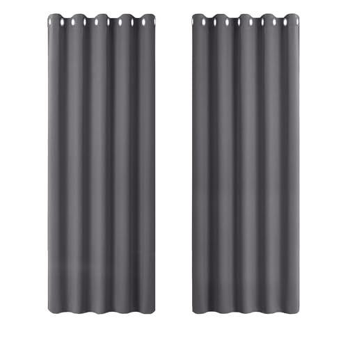 PONY DANCE Blackout Thermal Curtains 66x72 Inch for Living Room Grey Black Out Curtains Eyelet Lounge Drapes Panels for Window Treatment Bedroom/Nersery, W66 X L72, Gray, 2 Panels