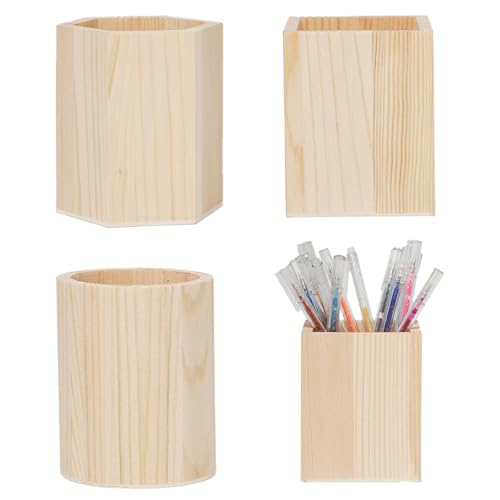 Keboyoe 3 Pièces Porte-stylo en Bois Formes Géométriques (Cylindre, Hexagone, Carré) Porte...