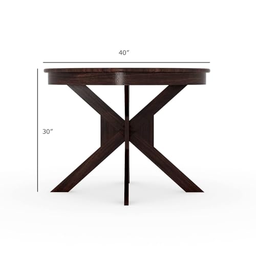 Image of AS Arts Sheesham Wood Round 4 Seater Dining Table Set with Chairs for Home & Dining Room | Solid Wood | Dark Walnut Finish