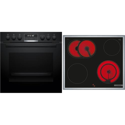 Bosch HND671LS62 - Juego de cocina empotrable HEG578BB3, 60 x 60 cm, fabricado en Alemania, Air Fry, aire caliente 3D, hidrólisis y pirólisis autolimpiante, y NKN645GA2E
