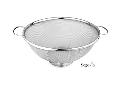 SEGOVIA Food Grade Stainless Steel Multipurpose Puran Jali Chalni Mesh Strainer | Colander Strainer for Washing Rice Pasta Small Grains Vegetables Fruits- Capacity 3000ml 1Pc (26CM), Silver