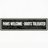 Vintage Tin Sign 16x6 Inch PAWS WELCOME • BOOTS...