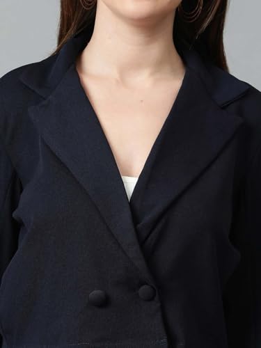 Image of KOTTY Women's Solid Single Breasted Casual Blazer Navy Blue