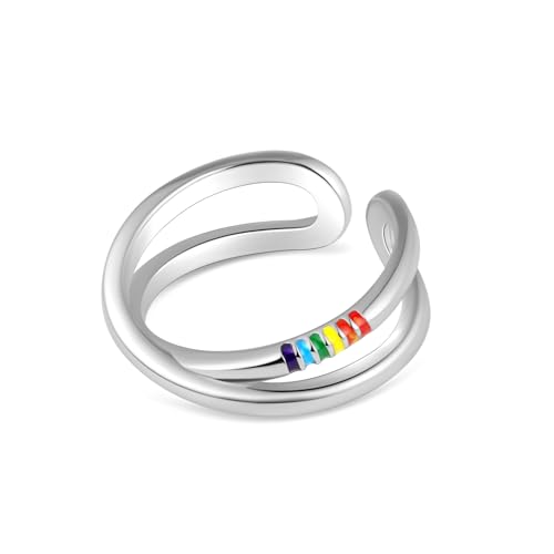 eartif Pride Rings Intertwined Crossover Rainbow Statement Open Ring Stacking Finger Band Ring Jewelry Birthday Gifts Bisexual Ring