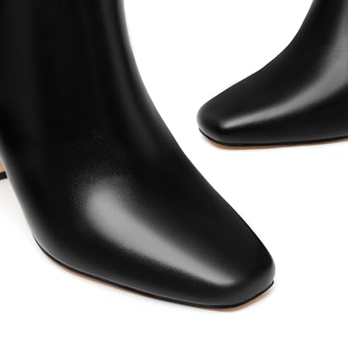Athlefit Women's Ankle Boots Fashion Square Toe Chunky Heeled Short Boots with Side Zipper3