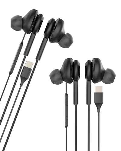 Auriculares Alambrico USB C(2 Pack)Earbuds Headphones Tipo C Android PC Conector Microfono Audifonos Audio Cable Clavija Musica Running Tapon Correr Noise Earphone Compatible Con Samsung para Phone ej
