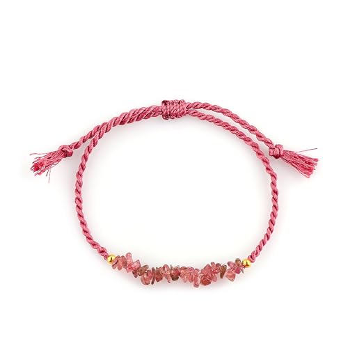 POSHPENDANT Pink Tourmaline Chips Braided Bracelet – Handmade Adjustable Crystal Bracelet for Women – Natural Gemstone for Love, Healing & Emotional Balance(Pink Tourmaline)