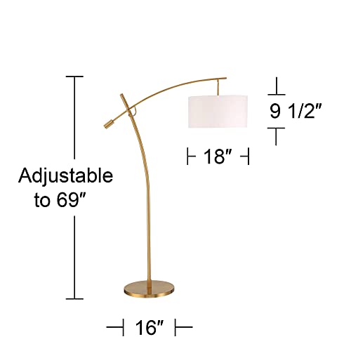 Possini Euro Design Raymond Modern Arc Floor Lamp 69" Tall Warm Gold Metal Adjustable Boom Arm White Linen Drum Shade Decor for Living Room Reading House Bedroom Home Office House - Image 5