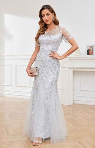 Lace Appliques Mother of The Bride Dresses V Neck Short Sleeve Evening Gown4