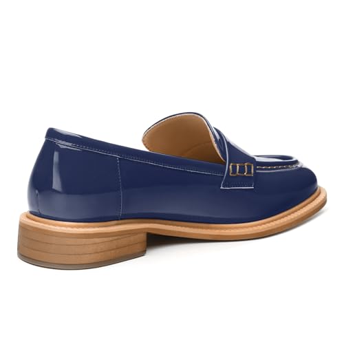 Image of JUSTDANNI Loafers for Women Slip On Shoes with Round Toe 1.2-Inch Low Chunky Block Heel Patent Comfortable Casual Dress Pump Shoes for Wedding Party Work Shopping Dating