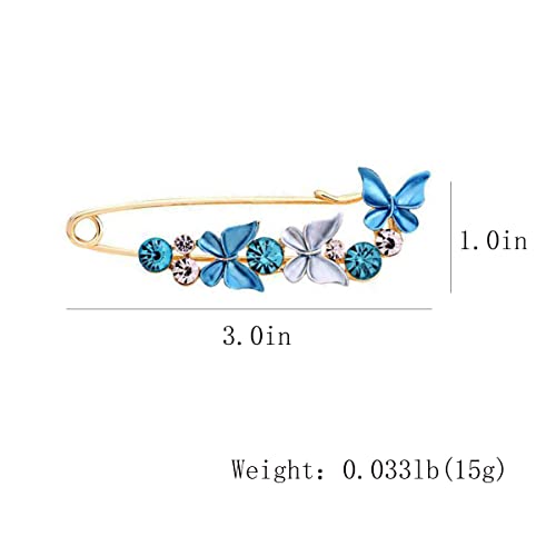 Butterfly Flower Crystal Brooch Pins Sweater Shawl Brooch Anti Exposure Neckline Safety Pin Pink Tulip Pins Rhinestone Enamel Brooch Pins For Women Girls Birthday Wedding Party Accessory Jewelry Gifts (Blue Butterfly) #TOP2
