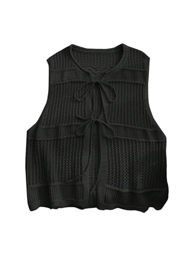 Verdusa Women's Plus Size Tie Front Sweater Vest Sleeveless V Neck