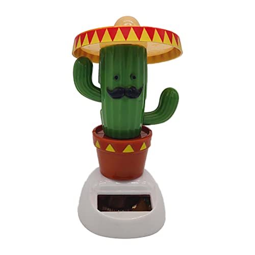 Asudaro Muñeca de tablero de coche con cabeza temblorosa, planta de cactus bailando con energía solar, decoración bonita de cactus para salpicadero, estatua de tablero de coche