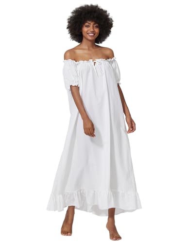 BEAUZSUZSANA Women's Nightgown 100% Cotton Victorian Vintage Nightwear Short Sleeve Scoop Neck (Small) Ivory - image 3