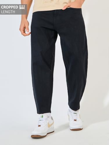 Image of Styli Men Solid Balloon Fit Jeans | Stretchable & Comfort, Mid-Rise Casual Denim Pants for Everyday Wear |Machine Washable