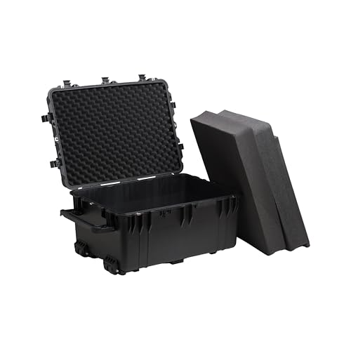 Image of MEIJIA Portable Waterproof Protective Case,Hard Camera Case With Retractable Pull Handle And Rolling Wheels,Customizable Fit Foam Inserted,Elegant Black, 31.3 inch X24.21 inch X17.48 inch