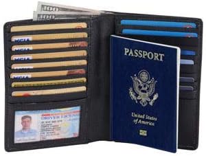 Auliv RFID bloqueo de viaje cartera cartera cartera pasaporte cartera en cuero de grano completo