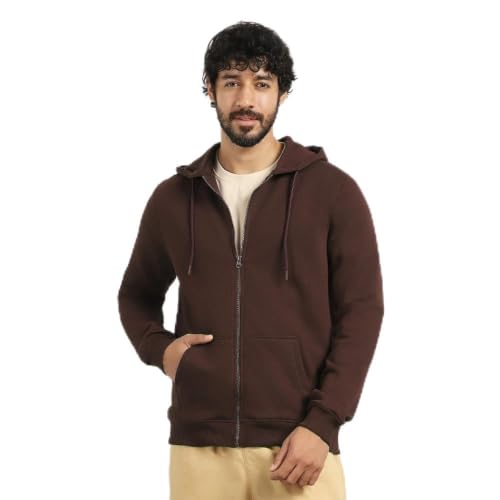 Image of Nobero Classic Zipper Hoodie for Men | Zip Up Hoodies for Men | Regular Fit | Full Zip Closure | Drawstring Hood | Zipped Hooded Sweatshirt | Cotton Rich Zipper Fleece Hoodie