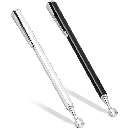 2 magneti a barra in argento e nero, robusta barra magnetica in acciaio inox, fino a 65 cm, potente adsorbimento, per chiavi, monete, viti, parti in metallo