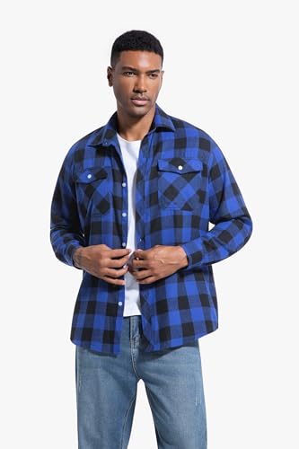 JupiterSecret Mens Flannel Plaid Shirts Long Sleeve Button Down Casual Shirt Regular Fit with Pockets3