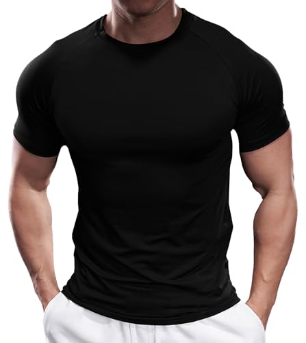 Fioboc Compression Shirts for Men Active Crew Neck Tee Moisture Wicking Quick Dry Mens Workout Shirts S-4XL