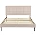 Decoro Mornington Upholstered 2.0 Platform Bed, Button-Tufted Fabric Headboard and Metal Frame with Wood Slat Support, Linen, Queen