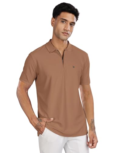 Image of BULLMER Trendy Solid Zipper Collar /Polo Neck Tshirt for Men