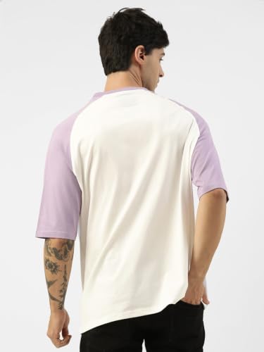 Image of Maniac Men's Printed Raglan Round Neck Half Sleeve Oversized T-Shirt | Raglan sleeve, oversized cut