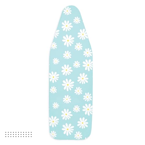Image of Encasa XO Ironing Board Cover with 3mm Thick Felt Pad for Steam Press (Fits Standard Large Boards of 125x39 cm) Heat Reflective, Scorch & Stain Resistant, Printed - Daisy Blue