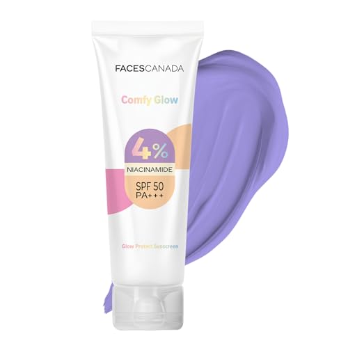 FACES CANADA Comfy Glow Sunscreen with 10% Niacinamide - 30ml | SPF50 PA+++ | UVA & UVB Protection | Feather Light Texture | Lightweight & Non Greasy | Brightens Skin | Hydrates Skin | Prevents Sunburns, Tanning & Premature Aging