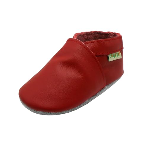 SAYOYO Baby Soft Sole Prewalkers Skid-Resistant Baby Toddler Shoes Cowhide Shoes (6-12 Months, Red)