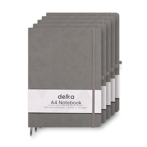Image of delka A4 Notebook, Notebook A4 Note Book Note Pad Journal Notebook A4 Notepad, Notebook for Office School Home Business Writing & Note Taking (GREY, Pack of 5)