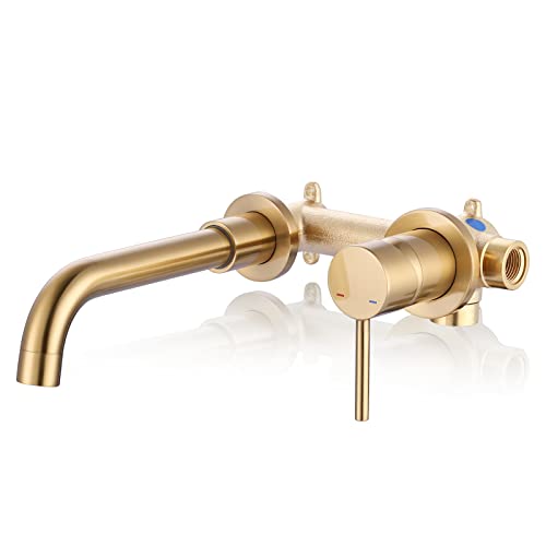 Top 10 Picks for the Best Wall Mount Bathroom Faucet Today 7 Wall Mount Bathroom Faucet - ARCORA Brushed Gold Bathroom Sink Faucet - Single Handle Vanity Tap - Swivel Spout Basin Faucet with Rough-in Valve