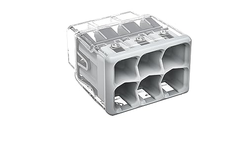 WAGO Conector de empalme compacto, para conductores sólidos y trenzados, máx. 4 mm², 6 conductores, Cubierta gris, Temperatura del aire circundante, max 85°C (T85), 4,00 mm², transparente, 2773-406
