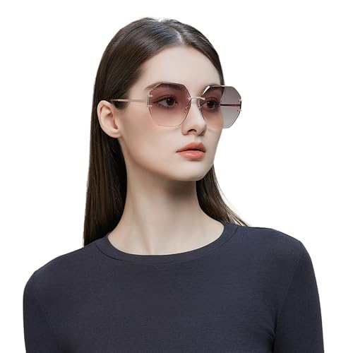 Vintage Ovesized Hexagon Sunglasses With Self-Makeup Effect Tinted Nylon Lenses Glasses UV400 Protection Sun Glasses