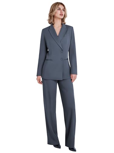 Women's 2 Piece Suit Two Button Business Casual Office Work Outfits Dressy Blazer Wide Leg Pants Set